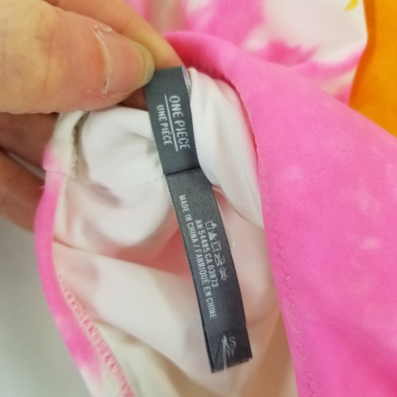 AERIE Pink Yellow Tie Dye T-Back 1 Piece Swimsuit - Picture 4 of 8